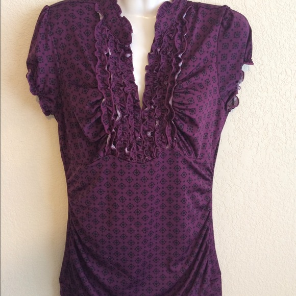 Purple and Black V neck Top and Forever 21 skirt.