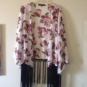 Vintage floral fringe kimono cardigan