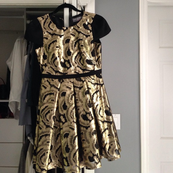 Gold & black cap sleeve baby doll dress
