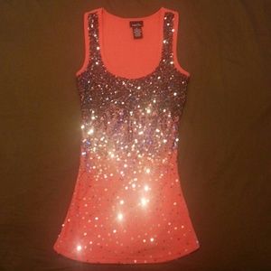 Rue 21 Fitted Coral Sparkle Tank