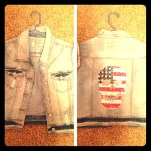 American Flag Skull Jean Vest