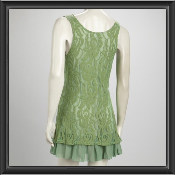 Green Lace-Linen Blend Dress - Picture 2 of 3