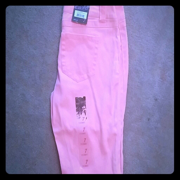 Bright pink denim skinny jeans