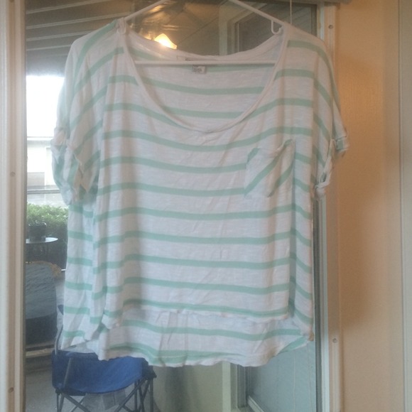 White and Mint striped high low see through top - Picture 1 of 5