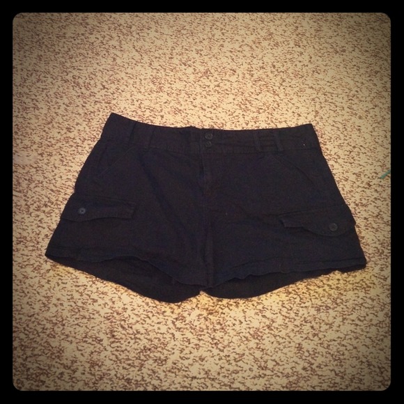 Navy blue cargo shorts.