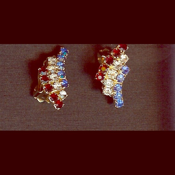 Patriotic rhinestone red, white & blue clips