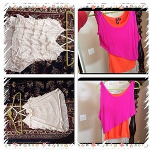 Fun Summertop Orange/pink.Off white ruffle. Bundle