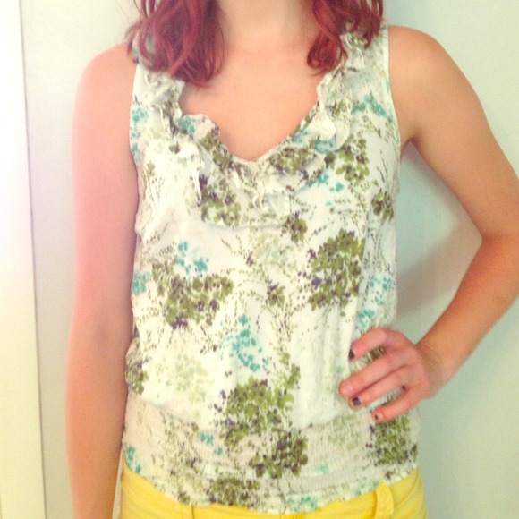 Blue and green floral blouse tank