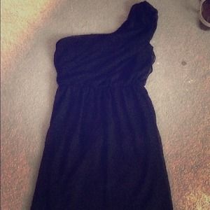 Black, one shoulder, mid thigh length dress