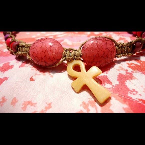 SOLD Ankh Hemp Neclace Pink Boho Long Brand New - Picture 2 of 4