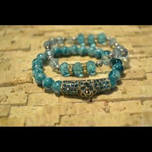 Turquoise Crystal Flower Set