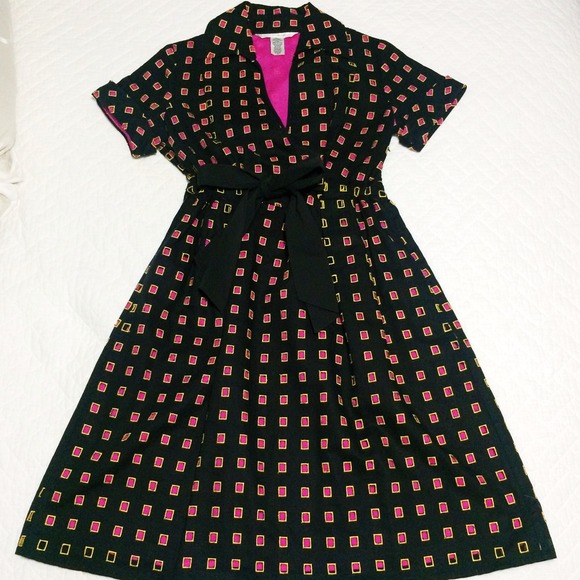 DVF black and pink tie dress