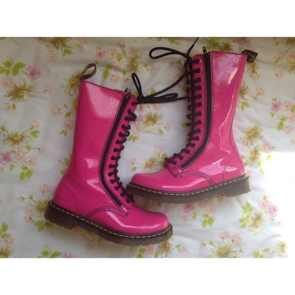 ♡ Hot Pink Dr. Martens Tall Vegan Boots ♡