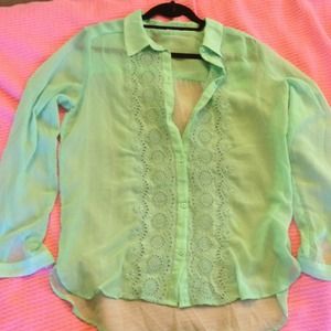 See through/sea green button up