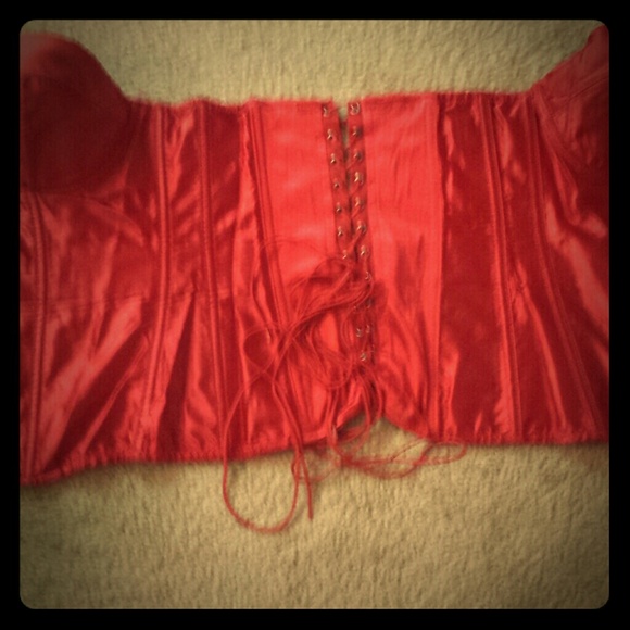 Fredericks of Hollywood red satin corset
