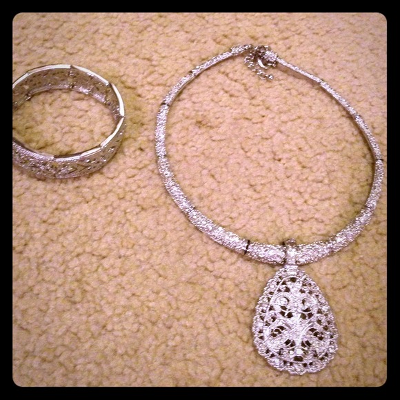 Rhinestone Pendant and Bracelet
