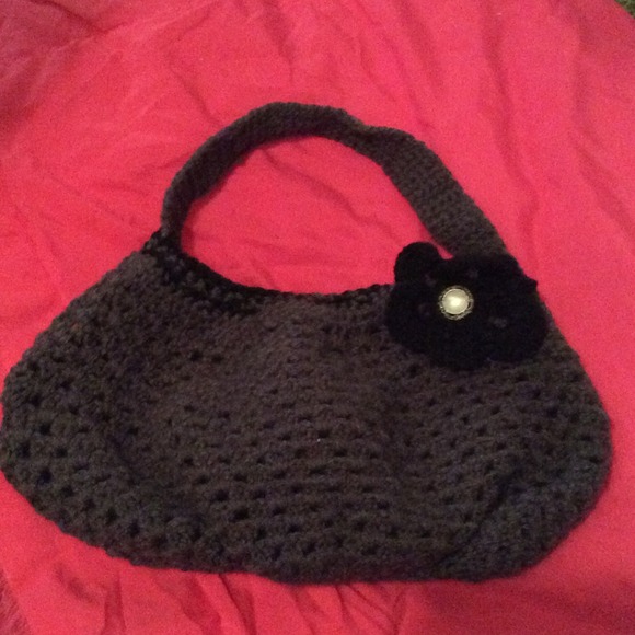 Black and Gray Hobo Bag with Flower