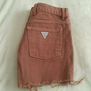 90's Vintage brown Guess cutoff jean shorts.