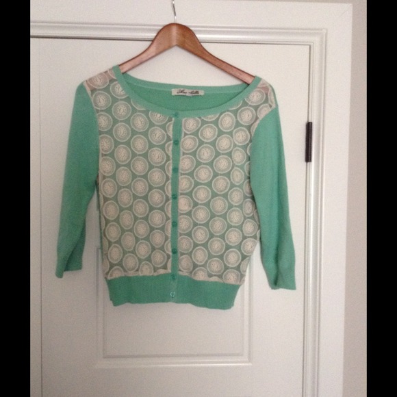 Francesca's brand mint and lace Cardigan