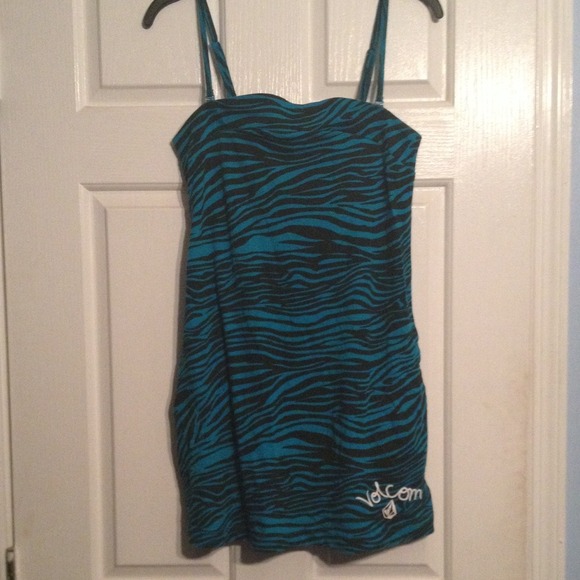 Volcom Teal/Black Zebra Print Early 2000s Mini Dress Y2K