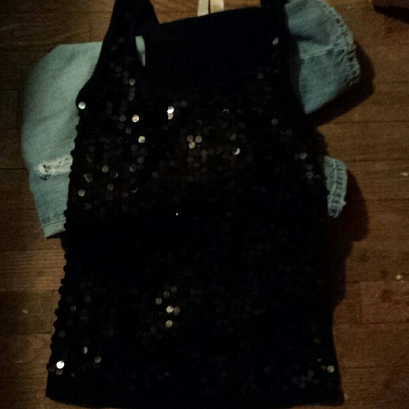 Scoop neck black sequin tank