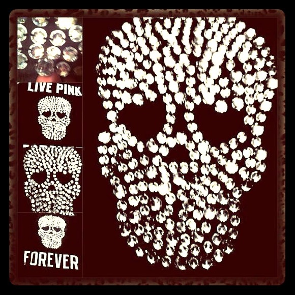 Victoria secret LEDT PINK SKULL 3p set large BLING - Picture 1 of 4