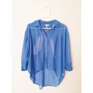 Sheer Blue Blouse with Lace Cut Out Back
