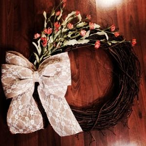Floral (coral) wreath with lace bow