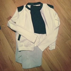 White Bomber Jacket with Padded Sleeves