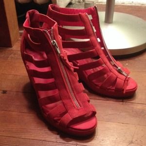 Orange strappy wedges