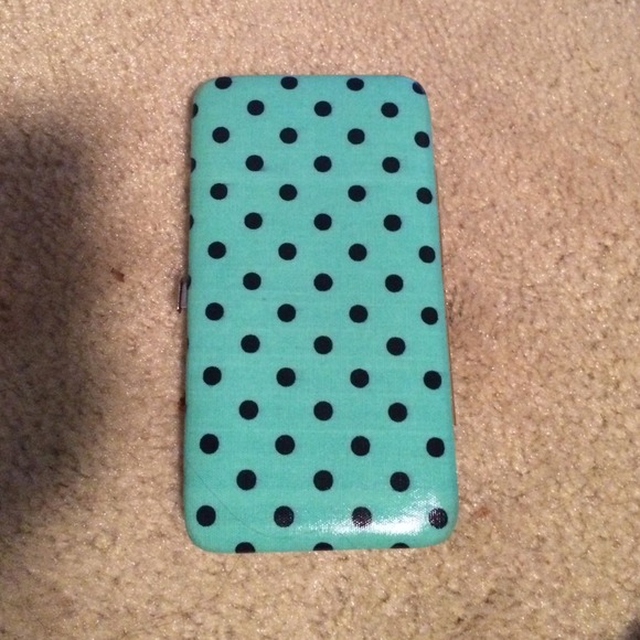 Teal and black polka dot wallet - Picture 1 of 3