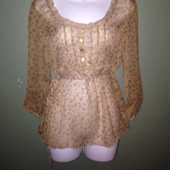 See thru beige floral shirt