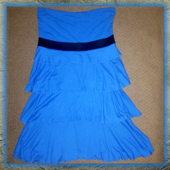 Express Blue Ruffle Strapless Minidress Small