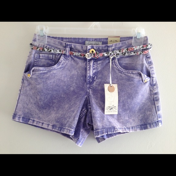 NWT Purple Washed Shorts with Belt