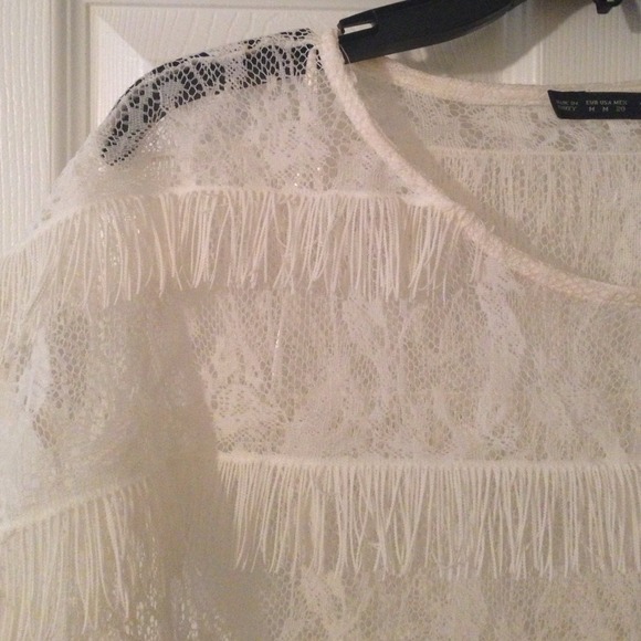 Zara Basic Lace Fringe Top Medium Ivory - Picture 2 of 4