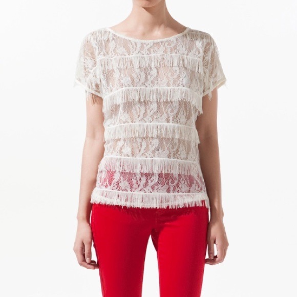 Zara Basic Lace Fringe Top Medium Ivory - Picture 3 of 4