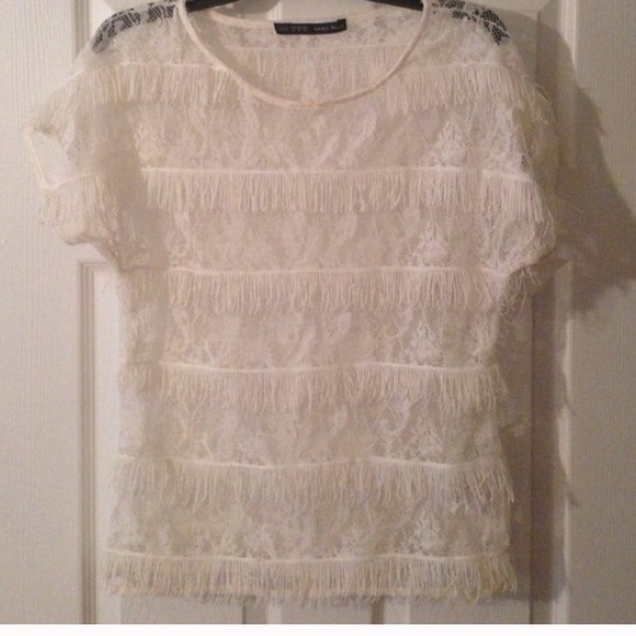 Zara Basic Lace Fringe Top Medium Ivory - Picture 4 of 4