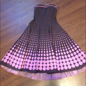 Strapless pink and brown polka dot dress