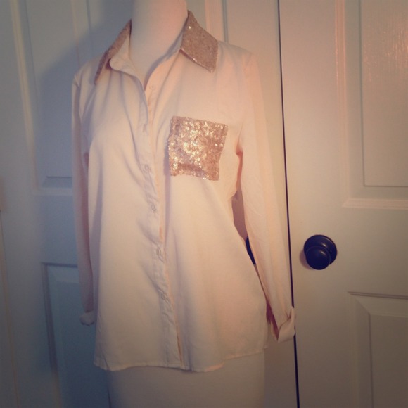 Shirt with Gold Sequin Collar and Pocket