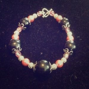 Pink & black bracelet with heart toggle. NWT