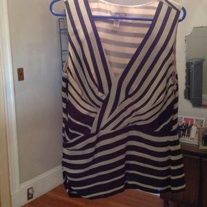 J.Crew silk top. Size 8. Black and Cream stripes.