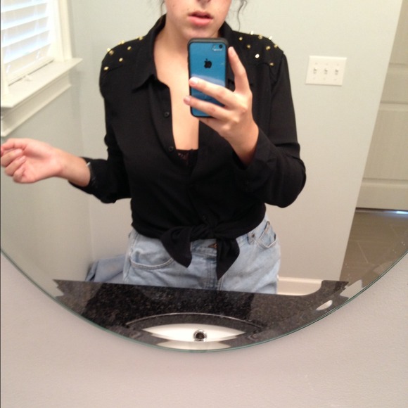 Sheer black button up collard shirt