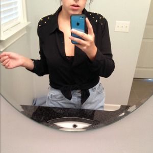 Sheer black button up collard shirt