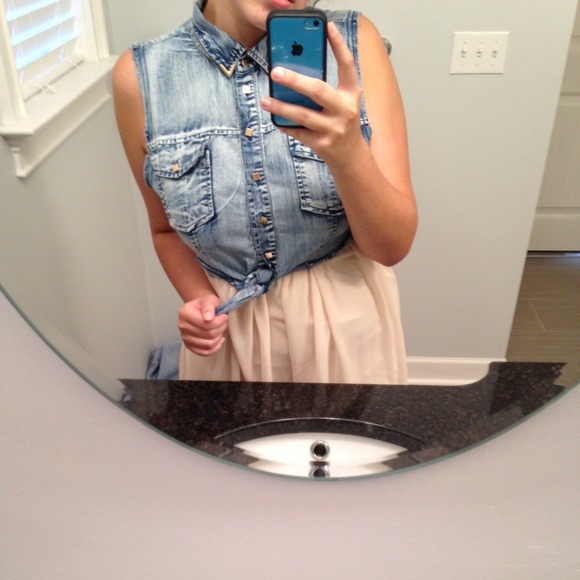 Denim and chiffon contrasting dress