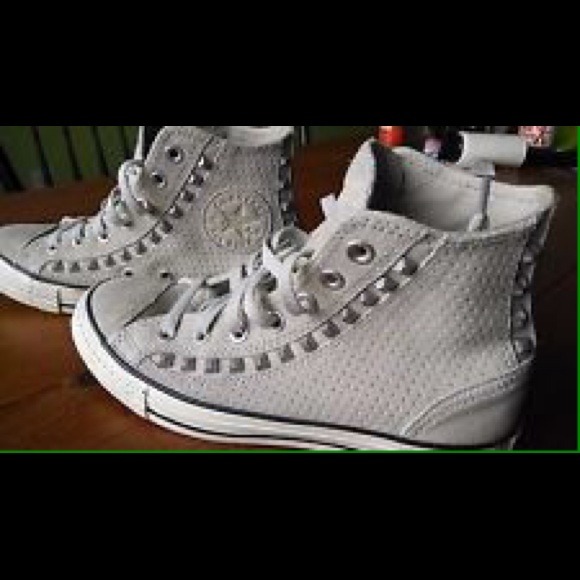 Grey studded suede high top converse