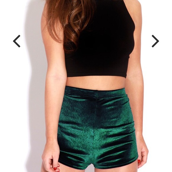 Green High Waisted Velvet Shorts