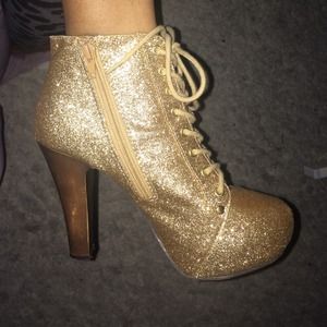 Sparkle chunky heel booties