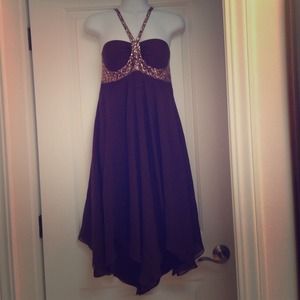 BcbgMaxAzria brown sequins open back evening dress