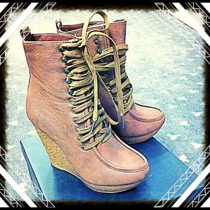 Brown Wedge Booties