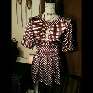 BCBG MaxAzria brown/white polka dot blouse
